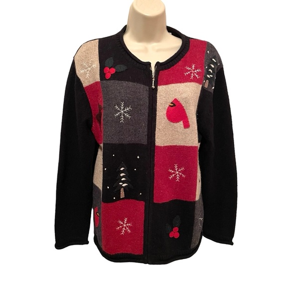 Croft and Barrow Women’s Sweater Christmas Wool Blend Embroidered zipper Small - Picture 1 of 8